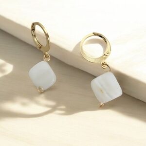 Mother Of Pearl Square Huggie Hoop Earring